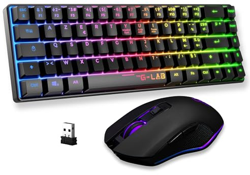 The G-Lab Combo Hydrogen WL – Pack Clavier Souris Gamer sans Fil – Clavier Gamer sans Fil 60% AZERTY FR RGB – Souris Gaming 7200 DPI – Double Mode 2,4GHz & Bluetooth – PC et PS