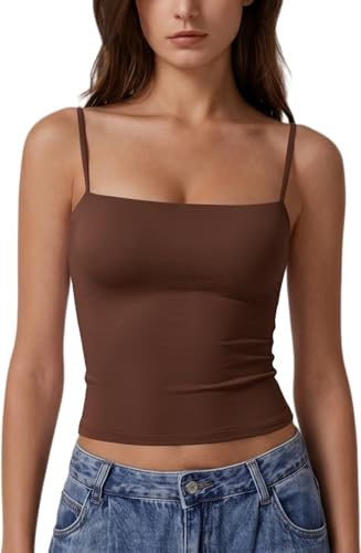 Xiaoliny Camiseta de Tirantes Mujer Verano Cuello Cuadrado Camisetas Sin Mangas Doble Capa Sexy Top Corto Ajustado Básico Camiseta Interior Casual Minimalista Y2K Tops Color Sólido Camisola Shirt