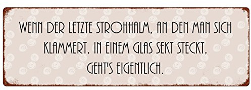 INTERLUXE Schild aus Metall Metallschild Blechschild Türschild Wenn der letzte Strohhalm * SEKT * witziger Spruch Mitbringsel Geschenkidee Mädelsabend