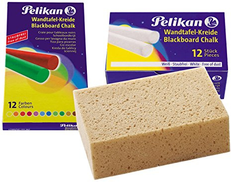 Pelikan Tafelkreide (2x 12er mit Schwamm, Weiß + Farbig)
