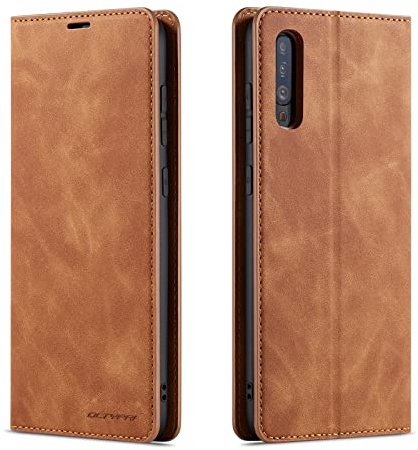 QLTYPRI Hülle für Samsung Galaxy A70, Premium Dünne Ledertasche Handyhülle mit Kartenfach Ständer Flip Schutzhülle Kompatibel mit Samsung Galaxy A70 - Braun