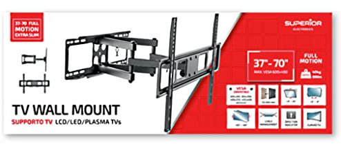 Superior Electronics Supporto TV da Parete Orientabile Full Motion Extra Slim per TV da 37 a 70 - Compatibile VESA 200x200, 300x300, 400x200, 400x400, 600x400 - Carico Massimo 40kg - Tilt +5°/-5