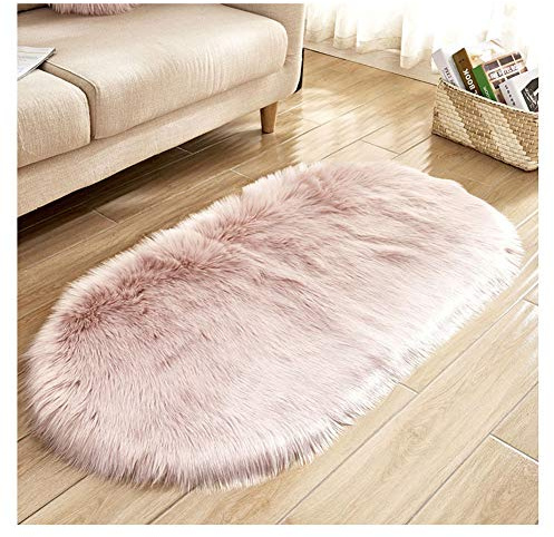 DAIHAN Lammfellimitat Teppich oval, Long-Hair in Super weich Faux Lammfell Schaffell Teppich für Wohnzimmer Schlafzimmer Kinderzimmer Stuhl Sofa Pink 60 * 120cm