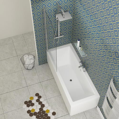 Amaze 1800 x 800mm Designer Acrylic Double Ended Bath + Bath Screen Straight Bathroom Bathtub