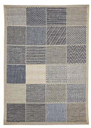 andiamo In- & Outdoor Teppich wetterfest und wasserdurchlässig Flachgewebe Kurzfloor 160 x 230 cm Beige-blau