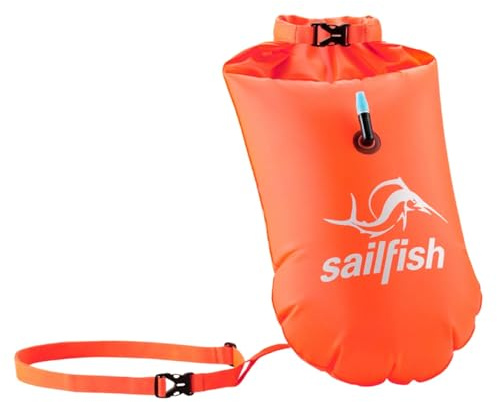Sailfish® Open Water Safety Buoy | Aufblasbare Schwimmboje mit Taillengürtel & wasserdichtem Fach für Wertsachen | Safety Buoy Open Water & Triathlon | Hohe Sichtbarkeit & Sicherheit beim Schwimmen