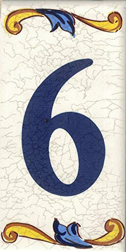TORO DEL ORO Numéros de maison. Lettres et chiffres en mosaïque. Décalque en céramique. Style craquelé. Noms et adresses. Grand Craquelé Design 5 x 10 cm (numéro six 6)