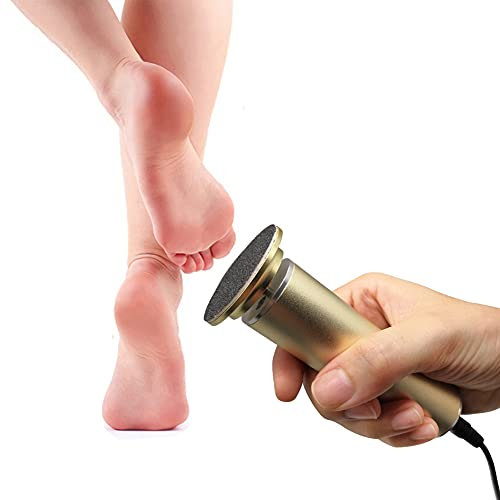 Lima Eléctrica Para Pies, Velocidad Ajustable, Lima Electrónica Para Pies Para Mujeres y Hombres Cuidado de Los Pies con Almohadillas de Repuesto, Elimina la Piel Seca y Dura (Oro)