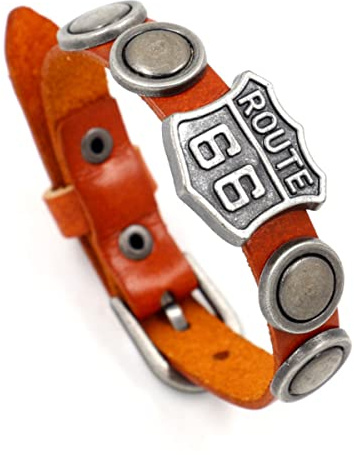 ESTUYOYA Pulsera Cuero Motera Rock Ruta 66 Piel Genuina Unisex