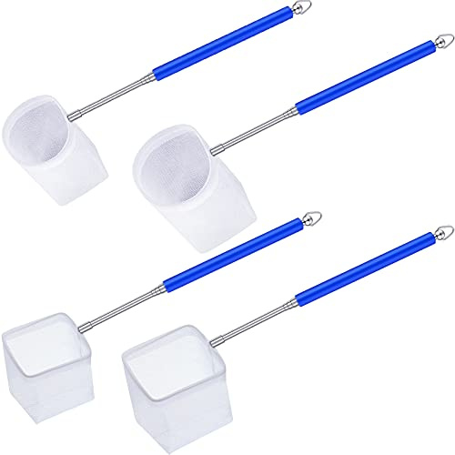 4 Pieces Fish Tank Shrimp Net Extendable Handle Shrimp Net Stainless Steel Small Aquarium Catch Mesh with Adjustable Handle for Aquarium Fish Tank Pond(Blue)