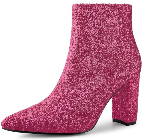 Allegra K Women's Chunky Heel Glitter Ankle Boots