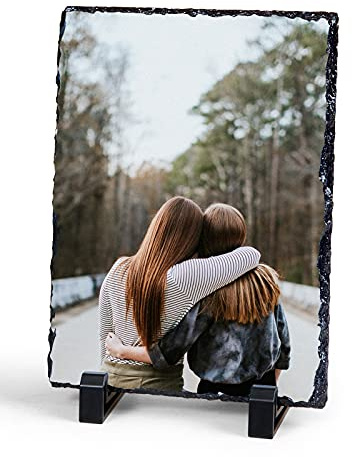 Schieferplatte mit Foto Schiefertafel mit Ständer Personalisierte Foto auf Schiefer Benutzerdefinierte Bilderrahmen mit Individuellem Fotodruck für Geburtstaggeschenk Weihnachtengeschenk 15X20cm