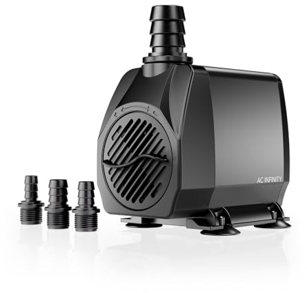 AC Infinity 850 GPH Submersible Water Pump (3218 L/H 36W) Ultra Quiet Fountain Pump with 10 ft. High Lift, 5 ft. Power Cord, for Fish Tanks, Aquariums, Fountains, Statuaries, Ponds, Pools, Hydroponics
