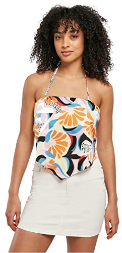 Urban Classics Damer damer cropped AOP satin triangel topp t-shirt, Magicm angoabstrakt, L