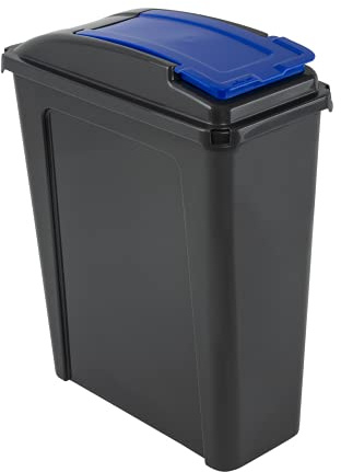 JMS we create smile - Plastic Slimline Dustbin Bin with Flip Top Lid - Trash Can Rubbish Waste Bin, Storage Bin For Home Kitchen, Office, Garden (25L Slime Line Bin, Blue)