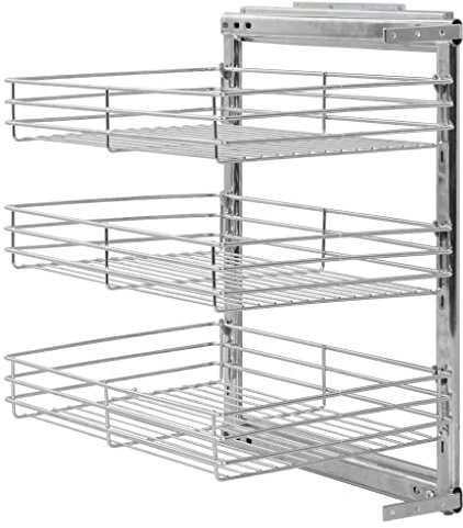 Makastle Küche 3-stufiger Ausziehbarer Schrank Korb Ausziehbare Schubladen für Küche Unter Waschbecken Schrank Organizer Über Tür, Hängeregal Schrank, Silbern 47x35x56 cm