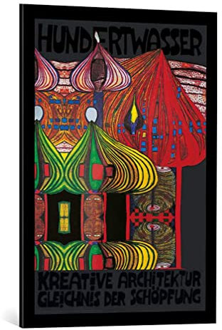 kunst für alle Bild mit Bilder-Rahmen: Friedensreich Hundertwasser Kreative Architektur - Gleichnis der Schöpfung - dekorativer Kunstdruck, hochwertig gerahmt, 59x84 cm, Schwarz matt