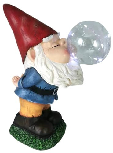 TIN DREAMS FACTORY | Gnomi da Giardino Soffiatore con Luce Solare – Gnomo da Giardino in Resina – Nanetti Decorativo – Esterni e Interni – Bolla Luminosa LED – Nani Divertente Patio e Terrazza