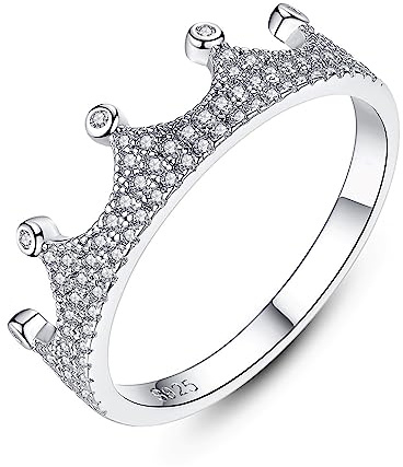 Bellitia Jewelry Bague Couronne de Fiançailles Mariage Alliance Promesse en Argent 925/1000, Bague Diamant CZ Bague Femme avec 5A Zirconium, Bijoux Cadeaux d'Anniversaire