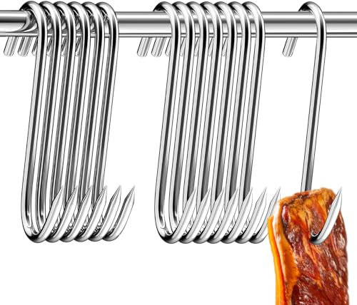 NEUSID Meat Hooks, 20 PCS S-Shaped Smoking Hooks Stainless Steel Butcher's Hook 15cm Premium Metal Heavy Duty Hanging Hook Rack for Bacon Hams Roast Duck Cooking BBQ