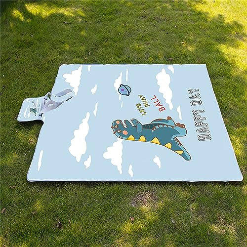 Picknickdecke 200x300cm,XXL Picknickdecke mit Wasserdichter Unterseite,Outdoor Stranddecke Sandfrei,mit Tragegriff Picnic Blanket für Camping,Strand,Familie,Konzerte Blauer Cartoon-Dinosaurier