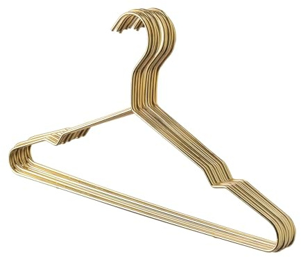 Harbour Housewares Metal Coat Hangers - Gold - 10x Wire Clothes Hangers with Round Trouser Bar and Non Slip Shoulder Notches for Jacket, Suit, Jumper, Dress Wardrobe Storage
