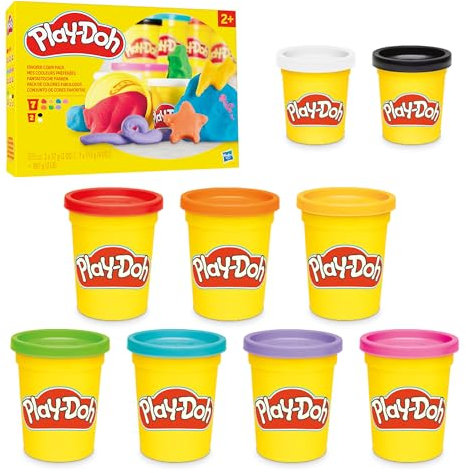 Play-Doh Fantastische Farben mit 9 Dosen (7 Standardgrößen, 2 kleine Dosen), zum Kneten & Spielen ab 3 Jahren, fördert die Feinmotorik, für Kinder