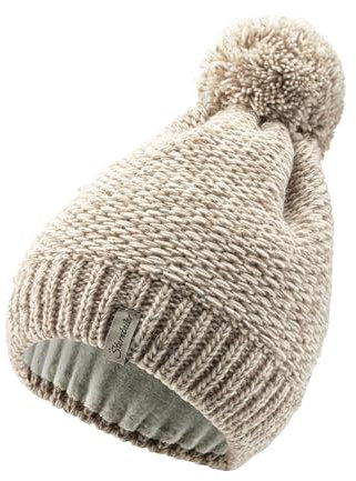 Sterntaler Strickmütze aus Multicolor Garn - Unisex Bommelmütze mit tollem Strickmuster - Kindermütze mit Futter aus wärmendem Microfleece - Wintermütze - beige, 53