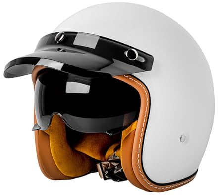 Retro 3/4 Motorrad Helm Jethelm Vintage-Roller-Helm, DOT/ECE-Zertifizierter Retro-Motorradhelm Mit Offenem Gesicht Für Damen Und Herren, Leichter Moped-Helm