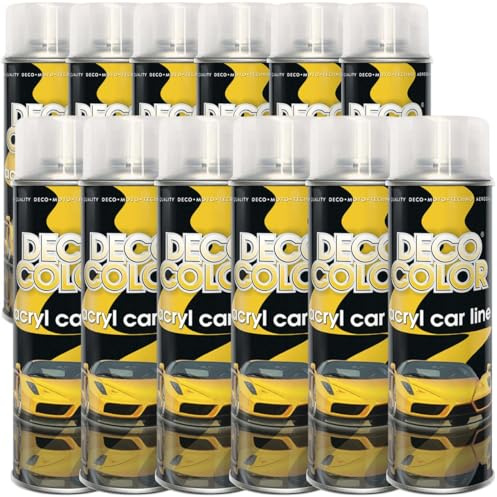 Deco Color 12er Sparpack ACRYL CAR LINE KLARLACK MATT in 500ml - Lackspray für z.B. KFZ, Auto, Motorrad, Alufelgen, Stahlfelgen (12 Dosen Klarlack MATT 500ml)