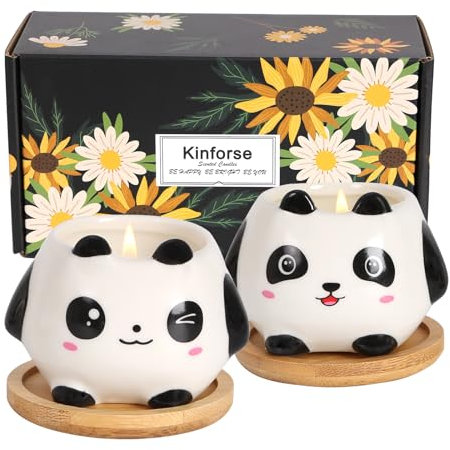 Kinforse kerzen Set - 2 Duftkerzen als Geschenkidee für Frauen | Geburtstagsgeschenk mit Aromatherapie-Wirkung für Entspannung & Wohlfühlmomente (Panda)
