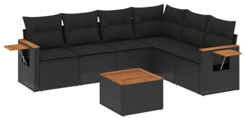 vidaXL Garten Sofagarnitur mit Kissen 7-TLG., Gartenmöbel Gartengarnitur, Sitzgruppe Sitzgarnitur, Lounge Sofa Garnitur Terrasse, Schwarz Poly Rattan
