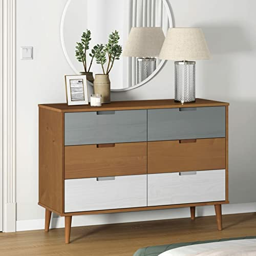 Chaduof Schubladenschrank, Kommode, Komodenschrank, Schubladenelement, Schreibtisch Schrank, Kosmetikschrank, Kleine Schrank, Schubladenkommode, Braun 113x40x80 cm Massivholz Kiefer