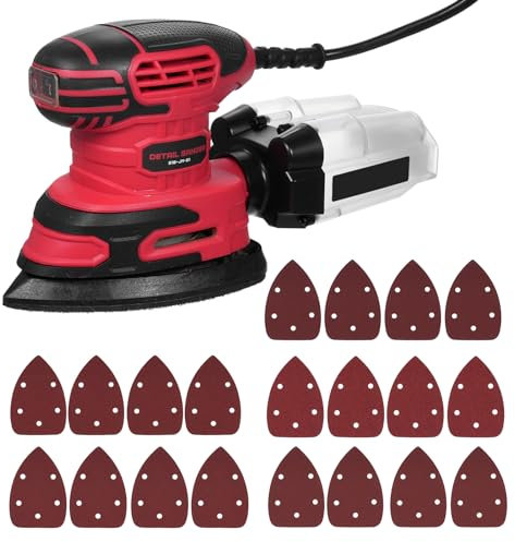 Detail Sander 220W 13000RPM Compact Electric Sander 1.6Amp Power Sanders with Dust Collector, 20PCS Sanderpapers, Transparent Dust Box, for Tight Spaces Woodworking, Home Decoration & DIY