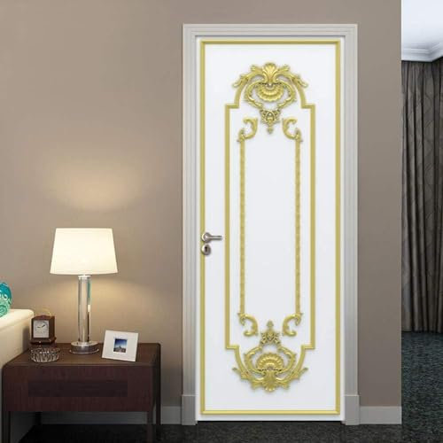 Türtapete Selbstklebend 77x200 Goldene Weiße Tür Türaufkleber 3D Türposter Europäischer Stil Fototapete Türfolie Türklebefolie Wasserdichte für Türwand Dekoration Tapete a484