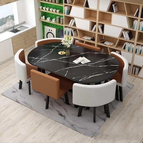 EpuzeR Esstisch mit 6 Stühlen Set, Küchentisch Konferenztisch mit Stühlen Set, Oval Meetingtisch Polsterstuhl Modern Stühle, Stühle(10)