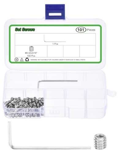 sourcing map Socket Set Grub Screws,100PCS #8x3/16- 304 Stainless Steel Hex Socket Cup Point Allen Screws with Hex Wrench for Repairing Door Handles, Faucet (Silver)