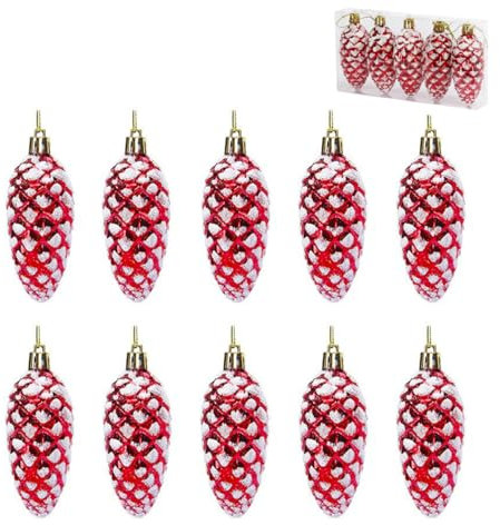 10 Stück Glitzer Christbaumanhänger, Glänzende und Glitzernde Tannenzapfen Kugeln Tannenbaum Zapfen Rot Christbaumschmuck Weihnachtskugeln Christbaumschmuck Tannenzapfen Groß Weihnachtskugeln Rot