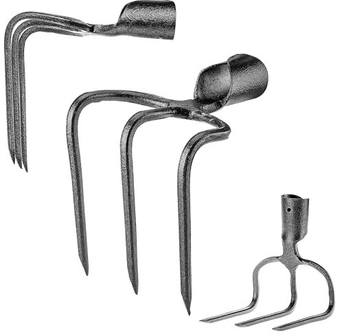 KADAX Dunghacke mit 3 Zinken, 13 x 17 cm, Gartenhacke aus Hochwertigem Stahl, Kartoffelhacke für die Bodenbearbeitung, Gartenwerkzeug ohne Stiel