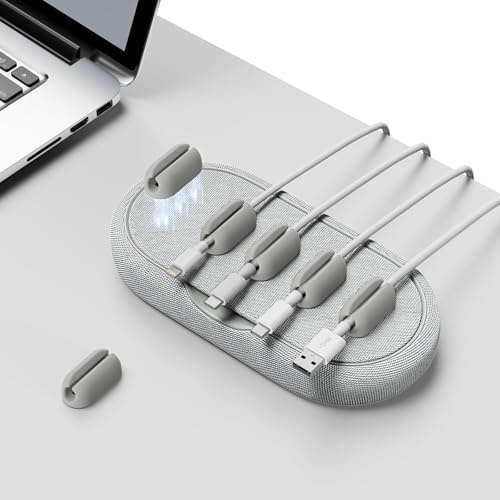 smofish Magnetischer Kabelhalter für Schreibtische und Nachttische - Organizer mit 6 Clips für Lightning und USB-C Kabel, Grau