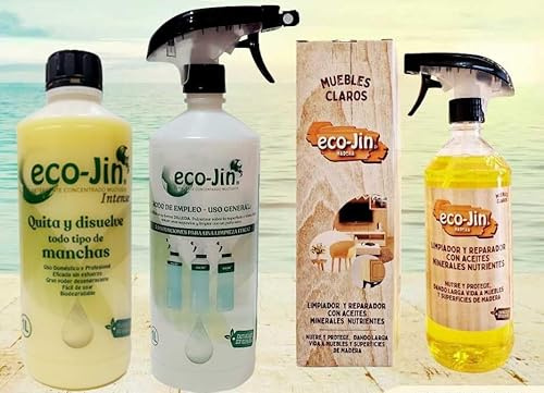 ECO-JIN DETERGENTE EXTRA CONCENTRADO + ECO-JIN OLEO LIMPIADOR MADERAS REPARADOR RESTAURADOR ABRILLANTADOR - PRODUCTOS REVOLUCIONARIOS MADERAS CLARAS (INTENSE/MARSELLA)