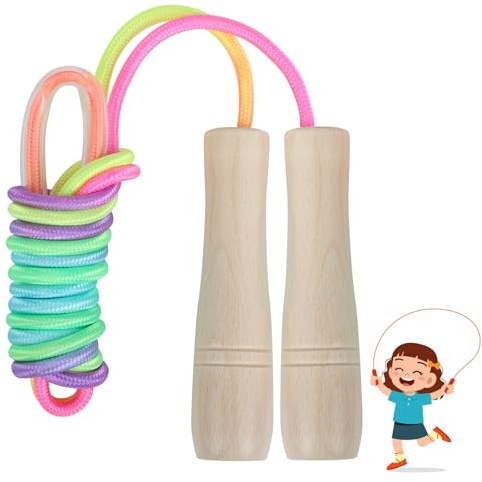 Cuerda para Saltar Niños 260 cm, Cuerda de Salto Ajustable con Mango de Madera, Comba para Niños y Niñas, Cuerda para Saltar para Adultos, Ideal para Fitness y Actividades al Aire Libre