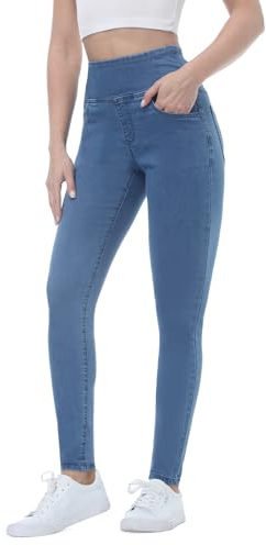 Chasehot Jeans Donna Elasticizzati, Jeggings Donna Treggings Leggins a Vita Alta Skinny Aderenti Pantaloni Stretti Slim Jeggings Ankle con Tasche, Blu Medio-S