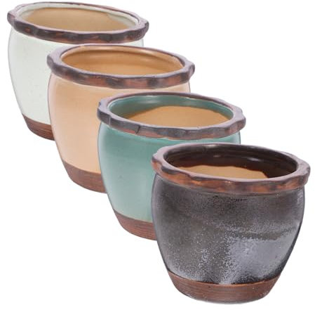 Happyyami 4 Piezas Maceta de cerámica suculentas maceteros tiestos Decorativos sartén cerámica Plant Pot Plantas macetas de Interior Mini macetero de Ceramica Mini macetas de jardineria