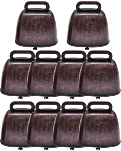 KGDUYC 10 Stück Mini Kuhglocke Vintage Eisenglocke Ziegenglocke Meta Haustier Glocken Haustier Halsband Bauernhof Tierglocke für Rinder Kuh Pferd Schafe, Rotbronze