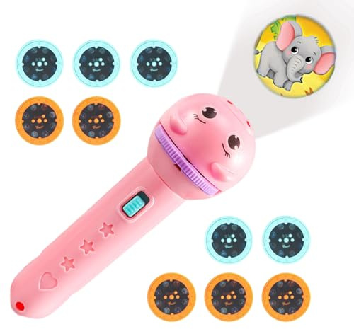 Kustimantu Taschenlampe für Spielzeug-Dia-Projektor – Projektor für die frühe Bildung, 80 Cartoon-Vorlagen, Lernfolien für Spielspiele, Handheld, Torch Lampe