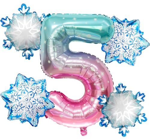Folienballon 5 Jahre 5 Stück Schneeflocken Luftballon Snowflake Ballon 5. Geburtstag Schneeflocken Geburtstagsdeko für Mädchen Kindergeburtstag