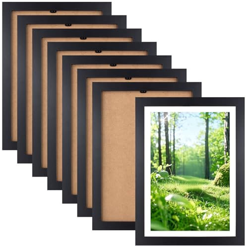 SINJEUN 8er Set Bilderrahmen A4 Schwarz, Fotorahmen Holz mit Drehklammern, Holz Rahmen für Fotos, 24,2 x 32,9 cm