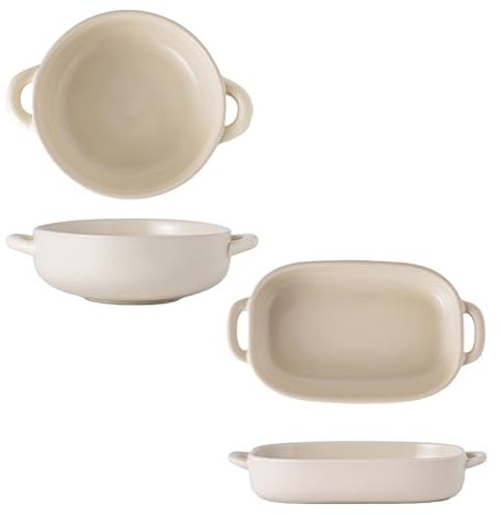 Dxcaicc Platos para Hornear De Cerámica Rectangulares con Bandeja Plato para Lasaña Tazón para Asar Beige Amarillo Simple De Alta Gama con Doble Asa para Uso Doméstico,Square