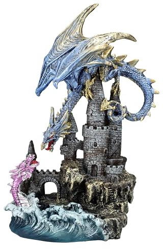Figuren Shop GmbH Drachenfigur Wächterdrache gegen Seeschlange – Epische Fantasy Skulptur, 27 cm Höhe